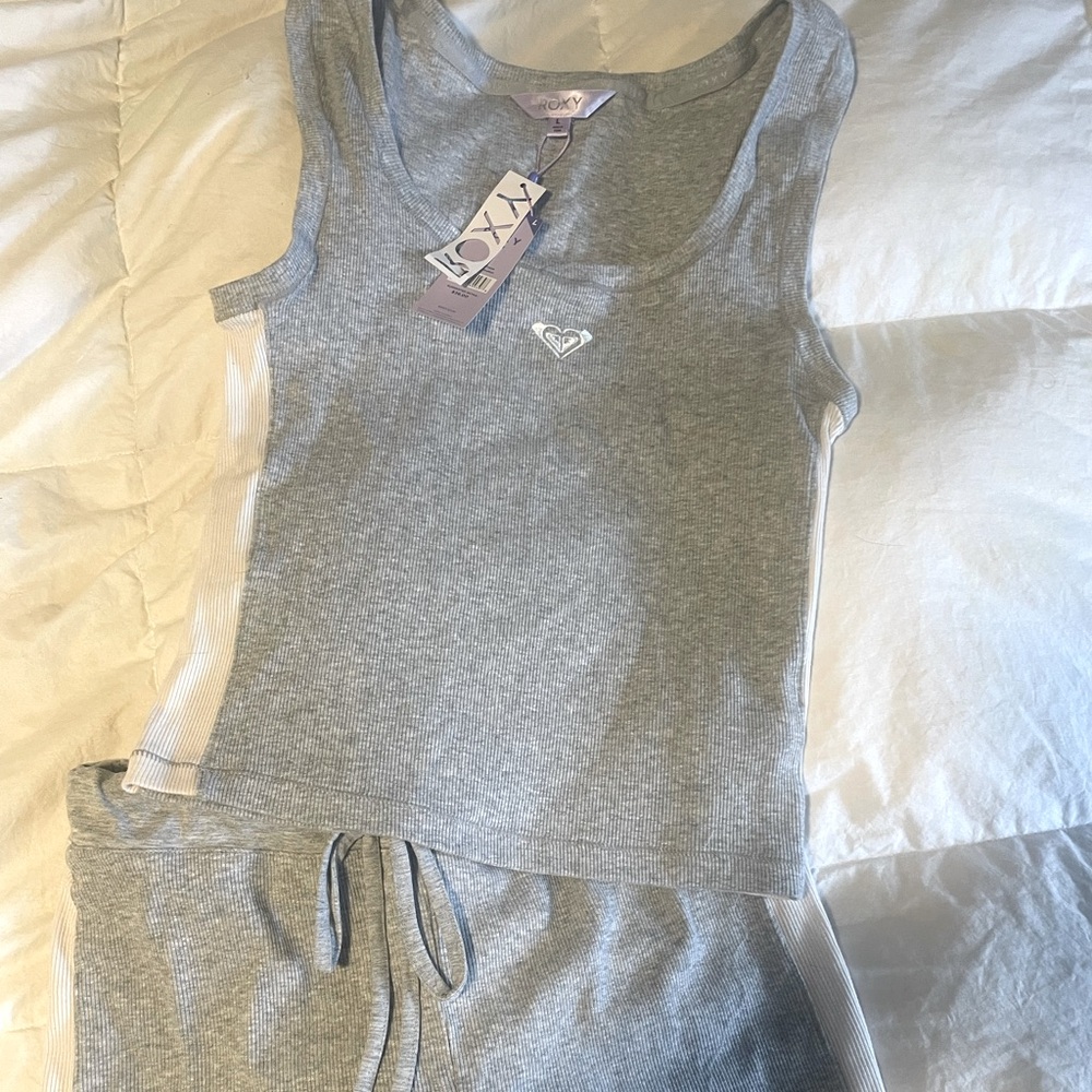 NWT Roxy Heather grey cotton ribbed short set size LG
